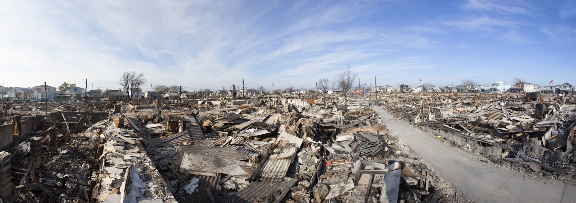 NEW YORK -NOV 12:Destroyed homes during Hurricane Sandy in the flooded neighborhood at Breezy Point in Far Rockaway area on November 12, 2012 in New York City, NY