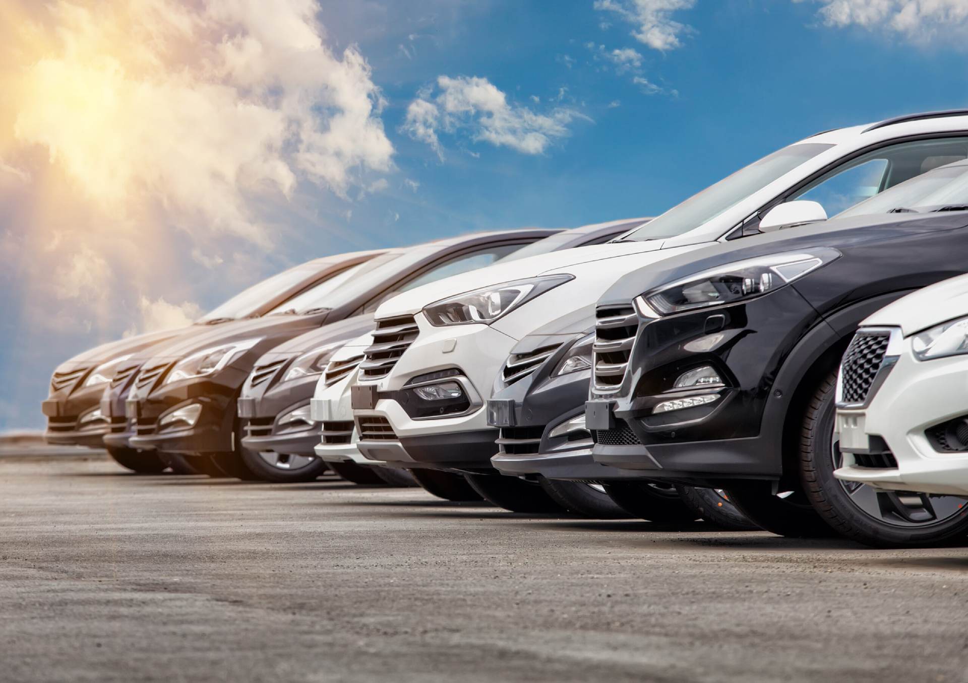 Cars For Sale Stock Lot Row. Car Dealer Inventory